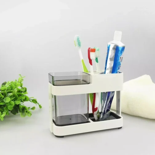 1-Cup Plastic Toothbrush & Toothpaste Holder - Bathroom Organizer - Image 3