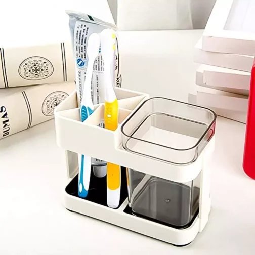 1-Cup Plastic Toothbrush & Toothpaste Holder - Bathroom Organizer