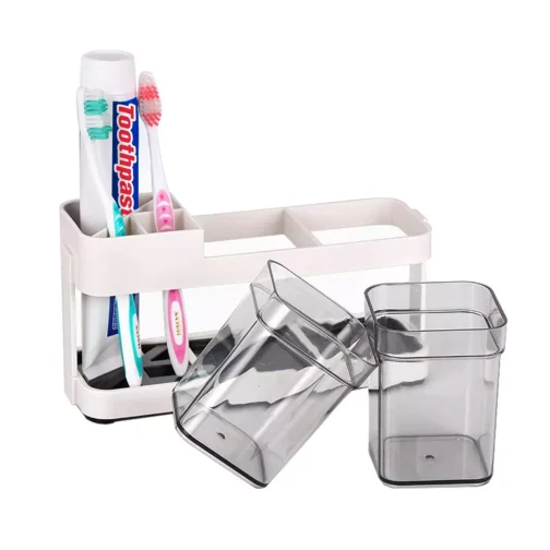 Toothbrush & Toothpaste Holder with 2 Cups - Bathroom Organizer - Image 3