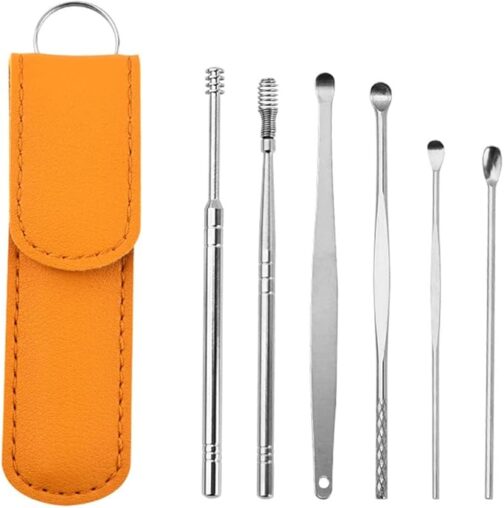 6-Piece Stainless Steel Ear Cleaner Set with Leather Case - Image 2