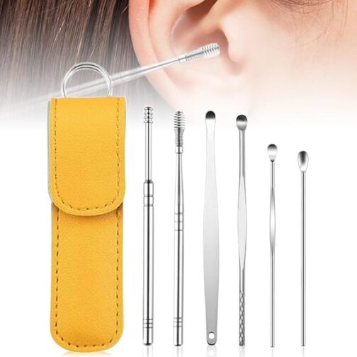 6-Piece Stainless Steel Ear Cleaner Set with Leather Case