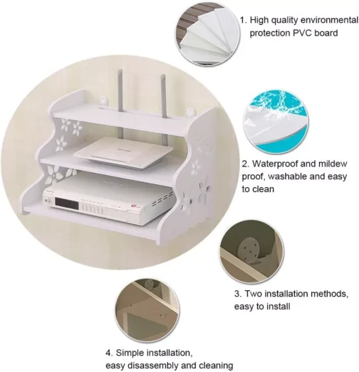 Three-Layer Wall-Mounted TV Shelf & WiFi Router Stand - Image 2